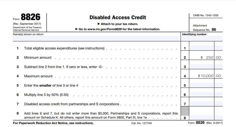 Screenshot of IRS Form 8826