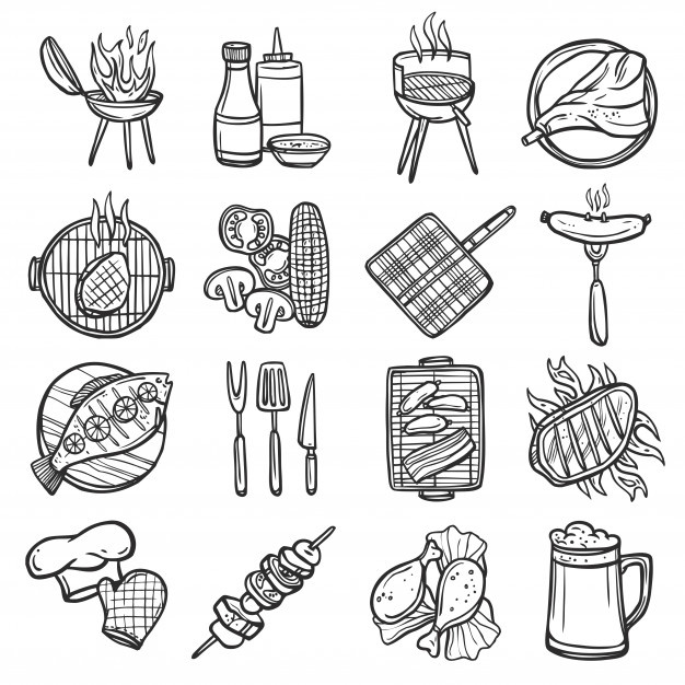 An array of hand-drawn barbecue icons
